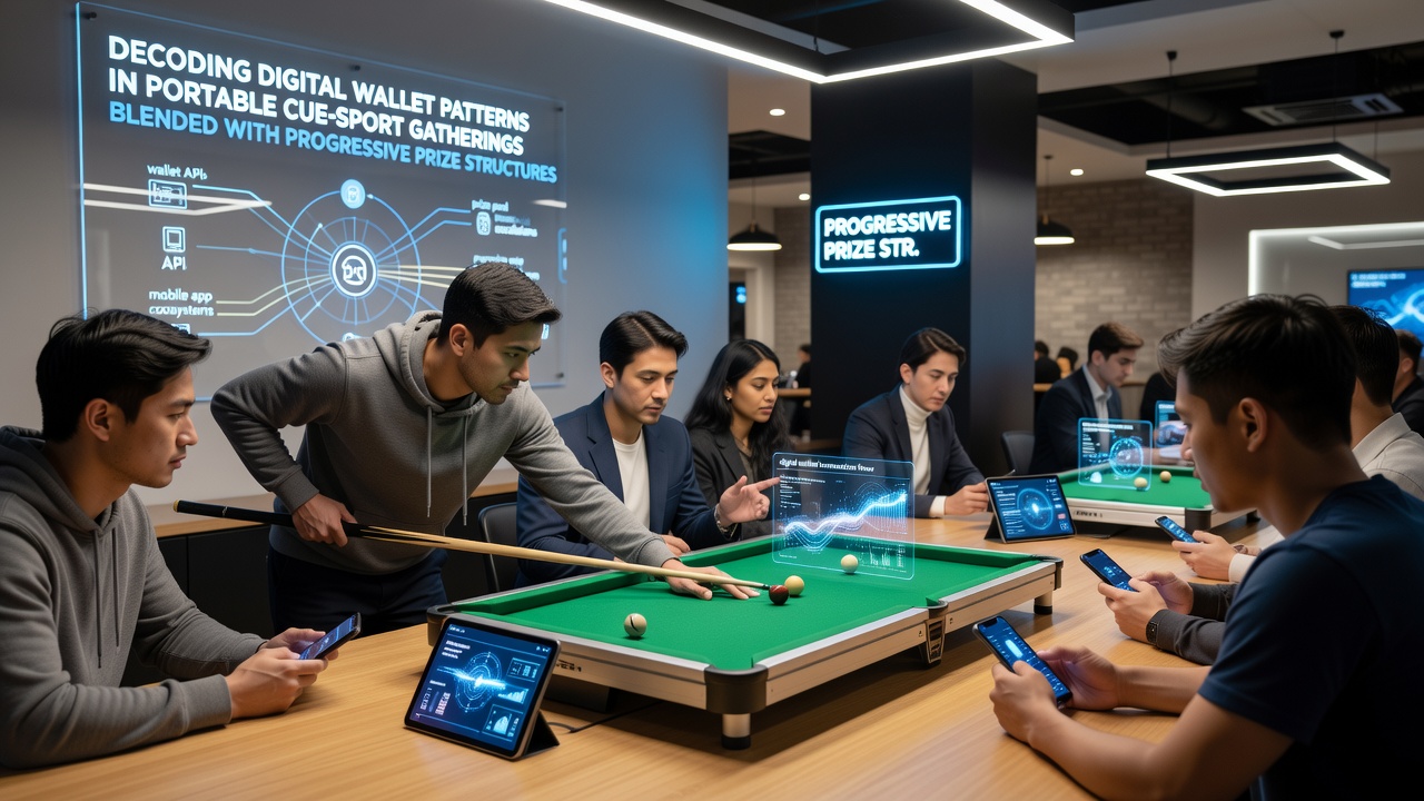 Mobile app dashboard showing wallet balances, progressive jackpot meters and interactive cue-sport host table interfaces