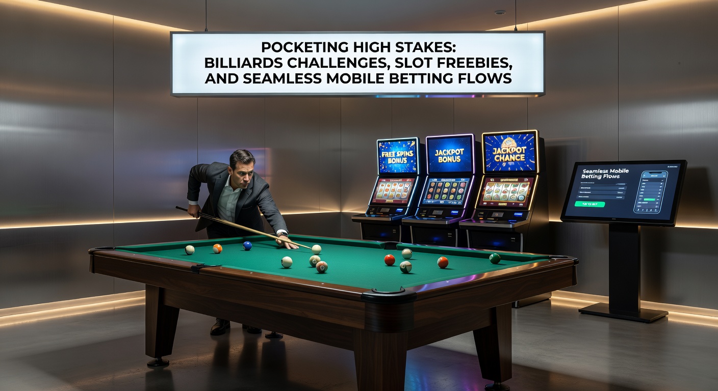 Mobilgerät zeigt nahtlosen Betting-Flow mit Billard-Challenge und Slot-Spins im Vordergrund, während ein Finger auf dem Bildschirm tippt