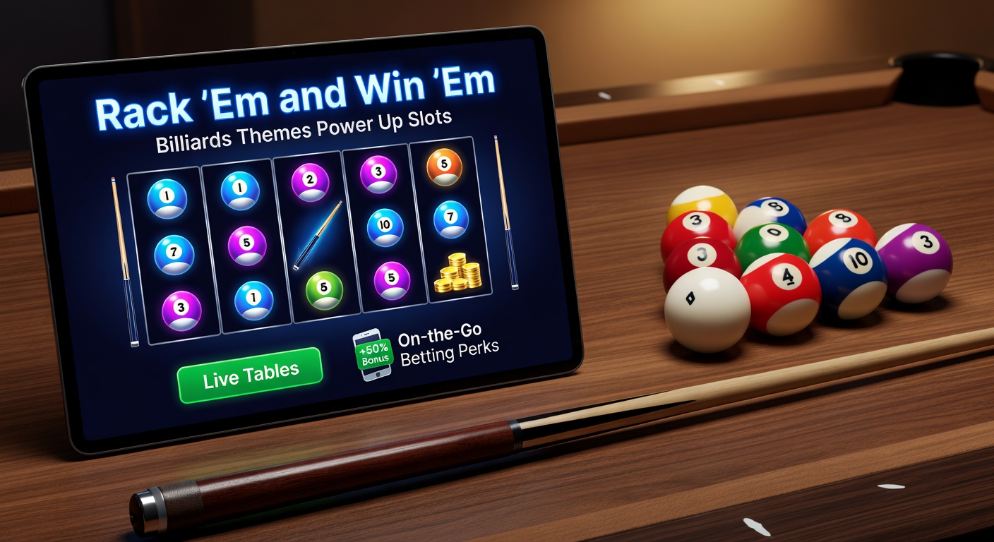 Dynamische Billard-Szene mit leuchtenden Slots und Queue in Action vor einem Live-Tisch-Hintergrund