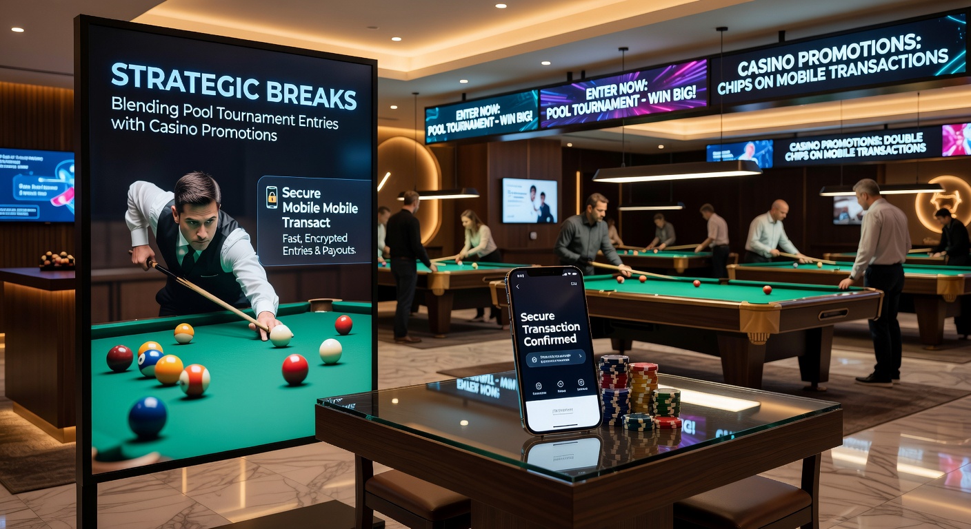Mobilgerät zeigt Pool-Turnier-App mit Casino-Bonus-Pop-up und sicheren Zahlungsoptionen